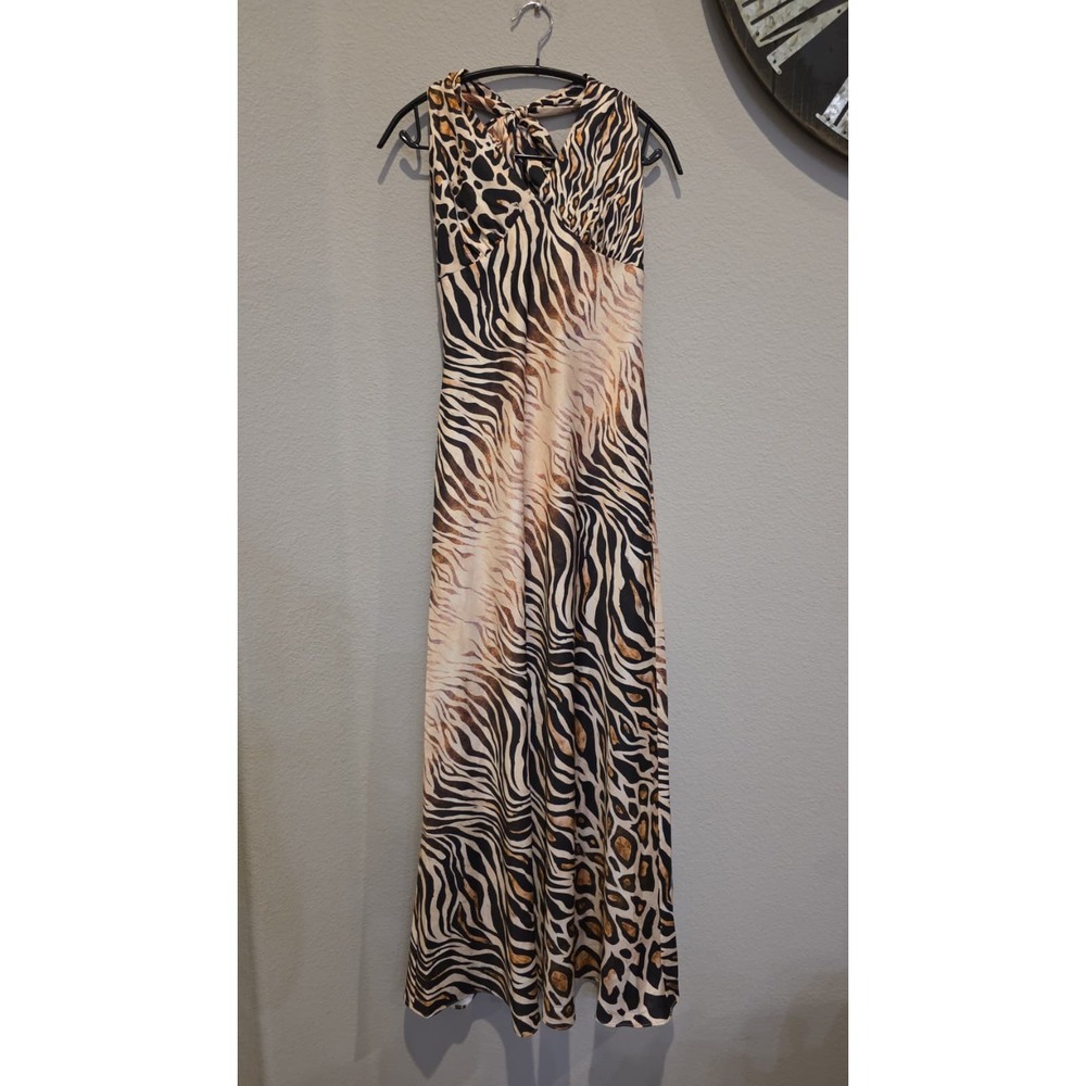 Avec Les Filles Animal Print Halter Maxi Dress Leopard Zebra Tiger Gown 8 - Picture 3 of 16